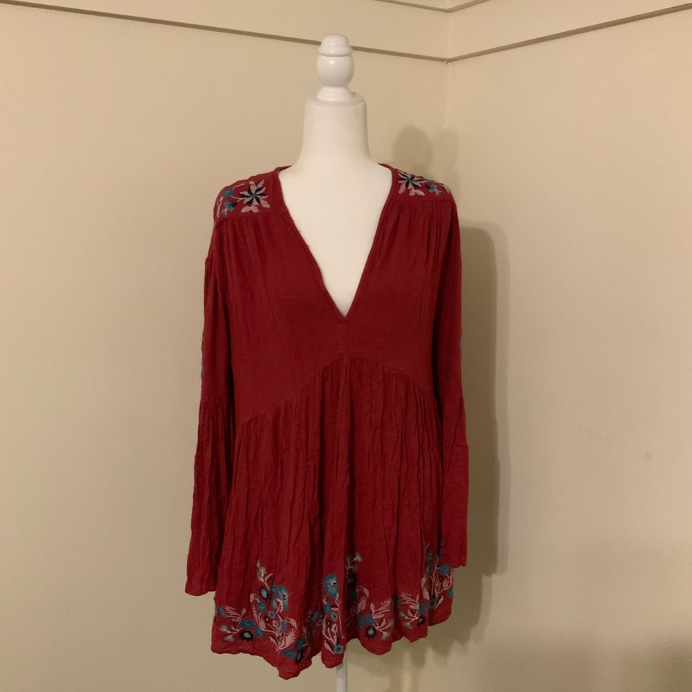 Free People S Red Te Amo Boho Floral Embroidered Flowy Dress - Picture 6 of 16